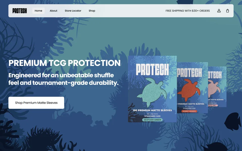 Screenshot of the Protech Sleeves website homepage